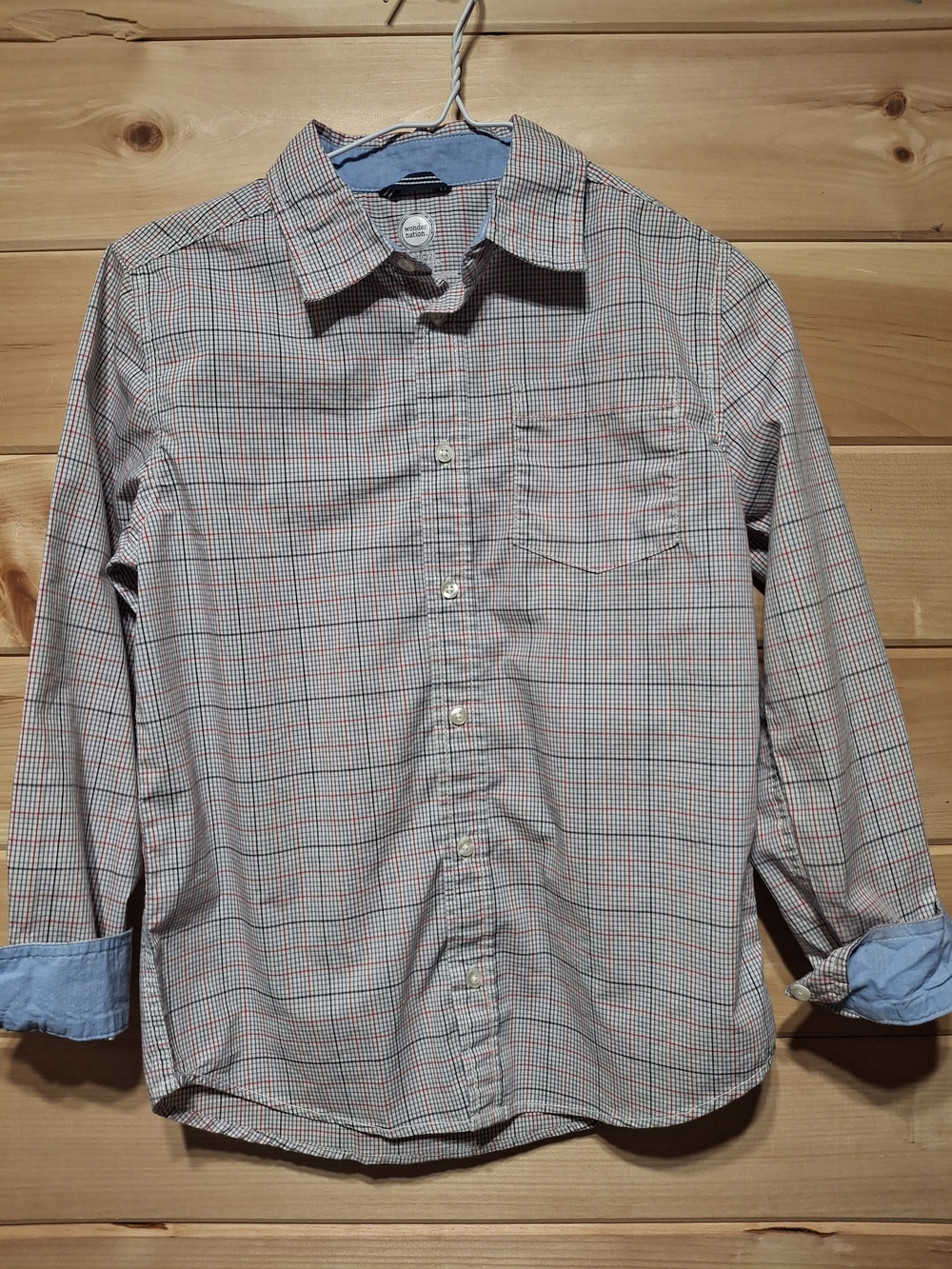 wonder nation Boys Button-Down Plaid Shirt in Blue and Red